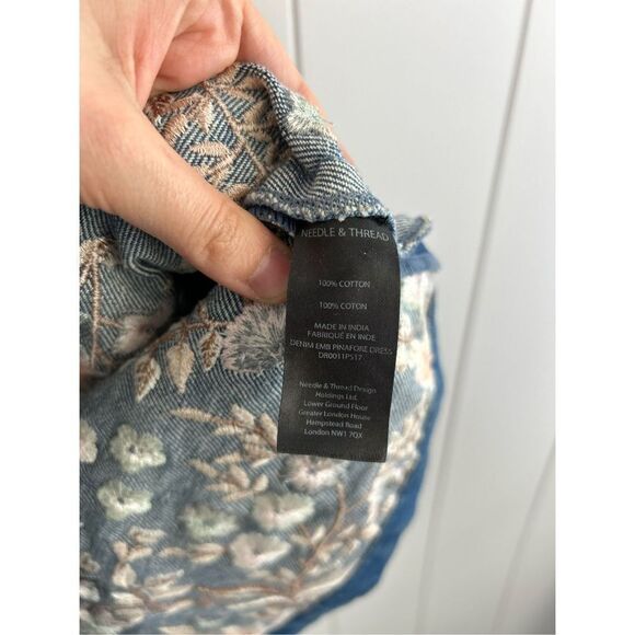 Needle & Thread Boho Romantic Overall Floral-Embroidered Denim Pinafore Dress 2 - Picture 12 of 13